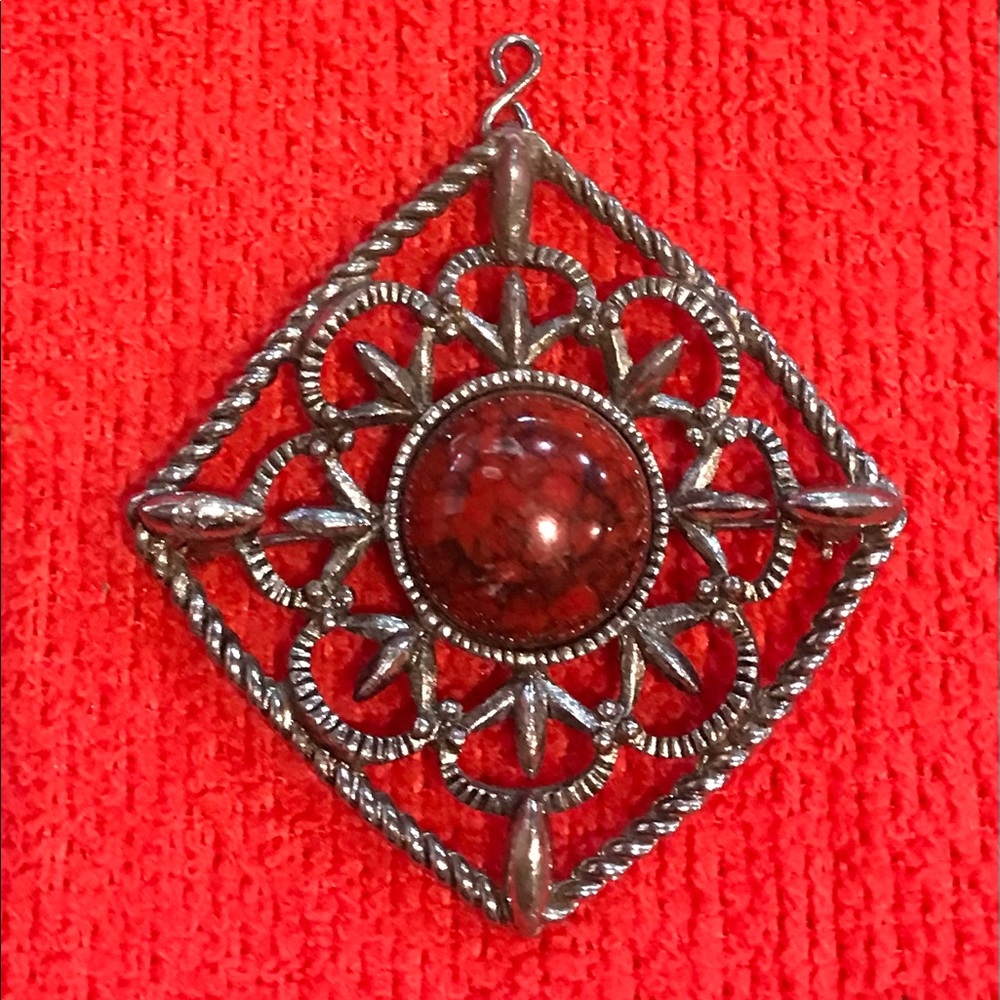 Red Cabochon Brooch Pin Pendant Marked Sarah by Sarah Coventry